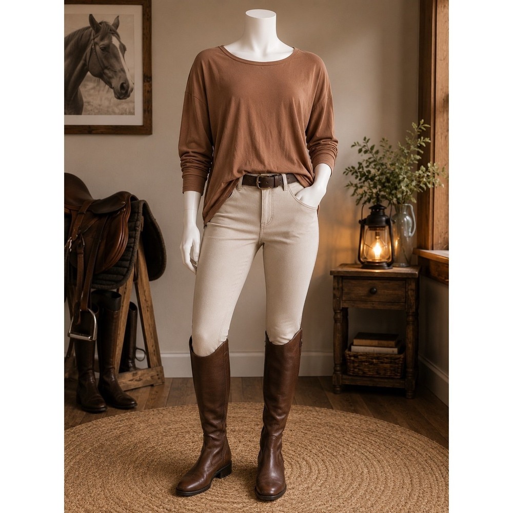 PIKO Long Sleeve Top Mocha Brown Relaxed Flowy Boho Western Shirt Small